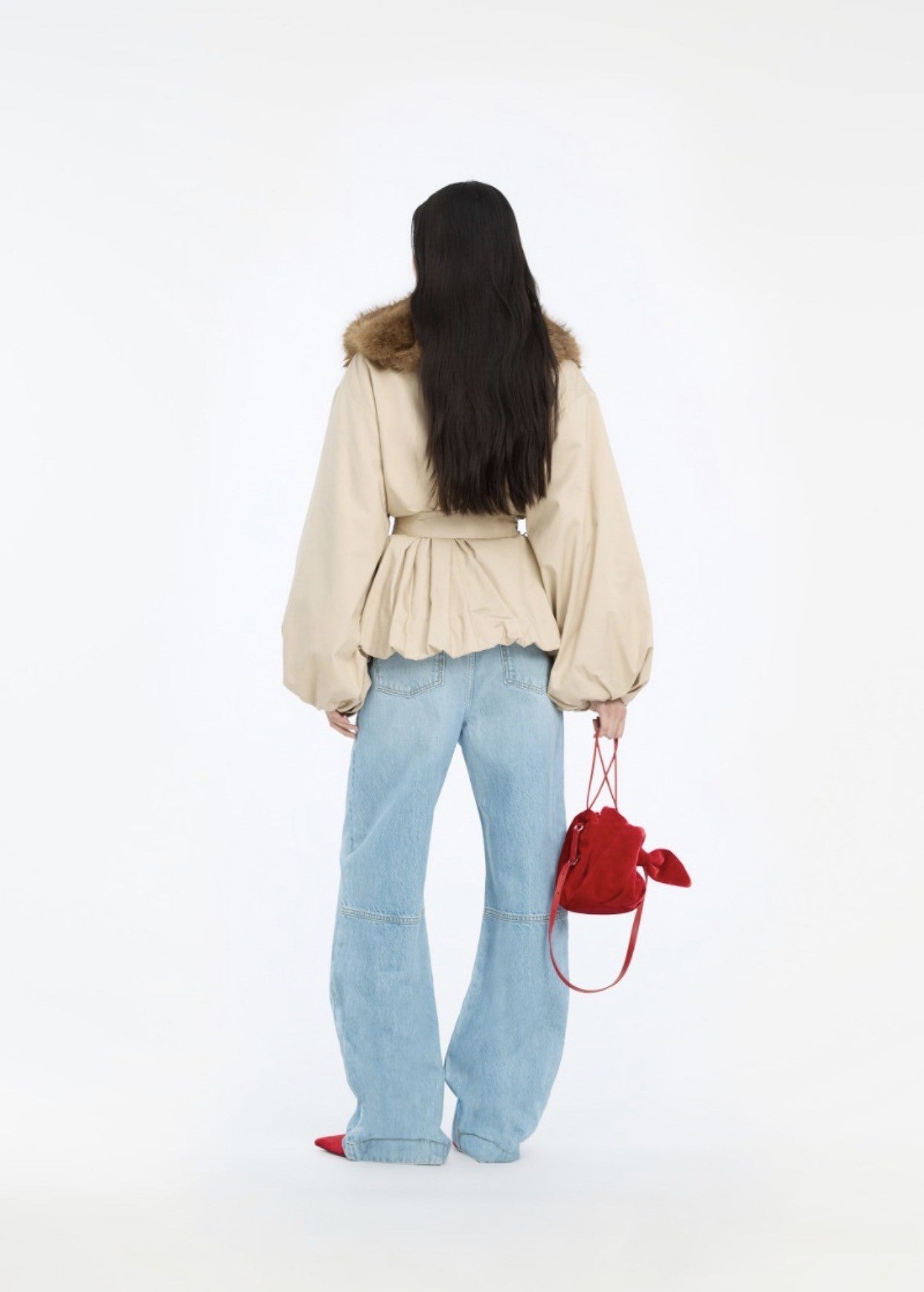 ROTATE FAUX FUR COLLAR JACKET - BEIGE