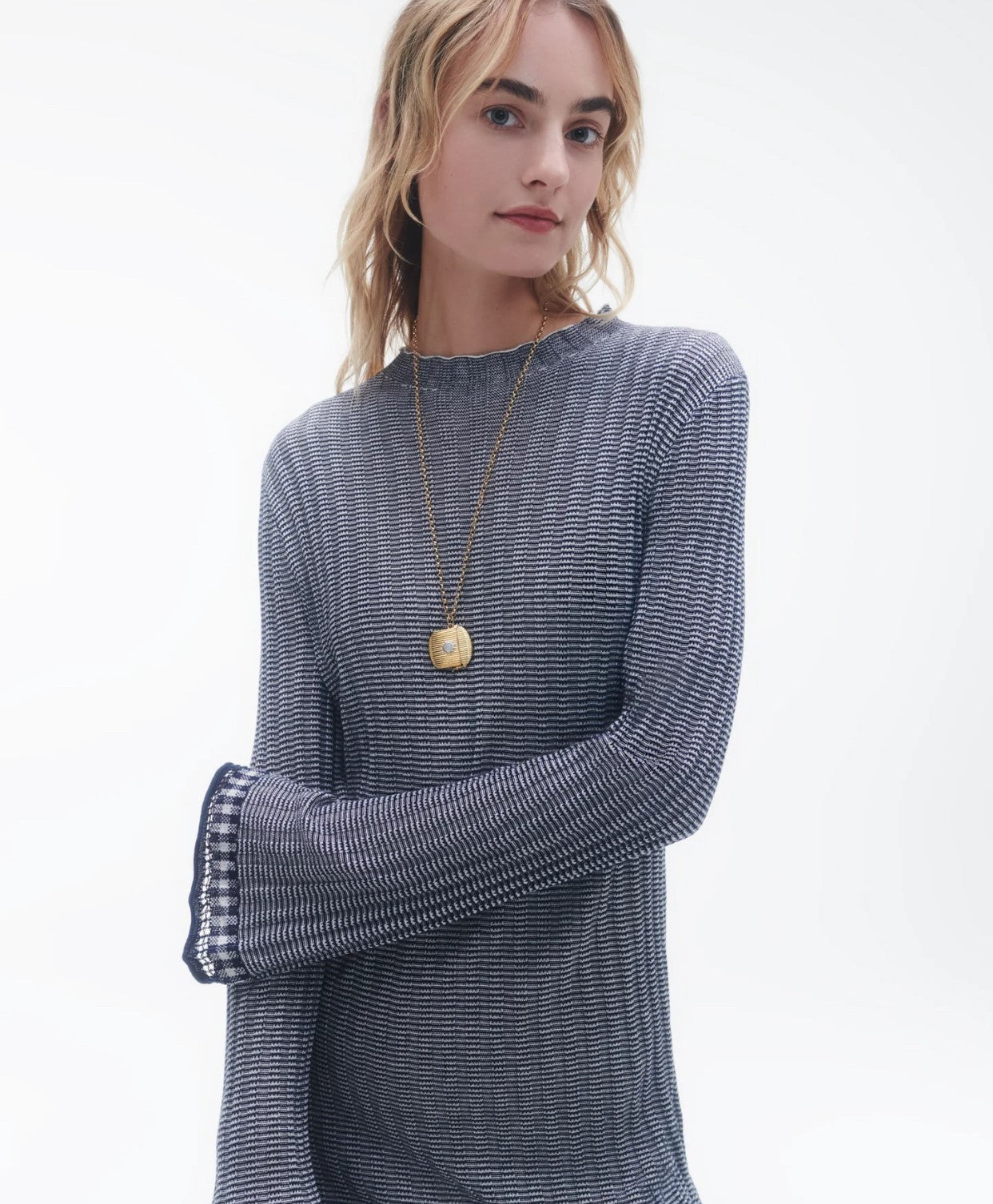 GUEST IN RESIDENCE FINESTRIPE MOCKNECK DRESS /JURK - MIDNIGHT CREAM