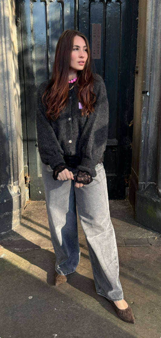 HAIKURE DENIM BETHANY WIDE LEG FLANEL GREY