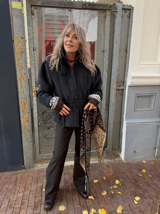 ROTATE OVERSIZED BELTED JACKET DARK GREY