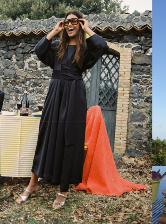 SEA ME HAPPY DRESS- OLIVIA SATIN JURK - ZWART