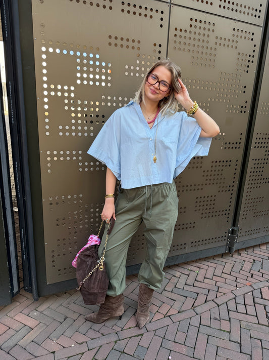 RABENS SALONER - BERTE - POPLIN CURVED HEM BLOUSE - LIGHT BLUE