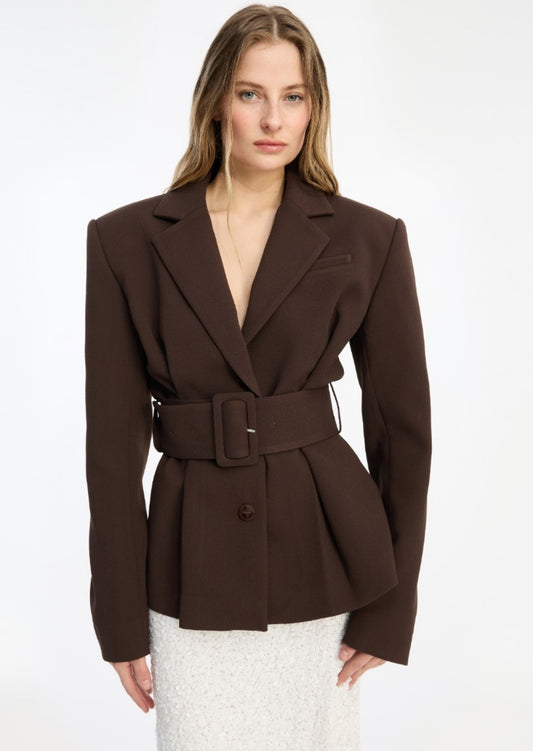 ROTATE SUITING BELT BLAZER -DARK BROWN