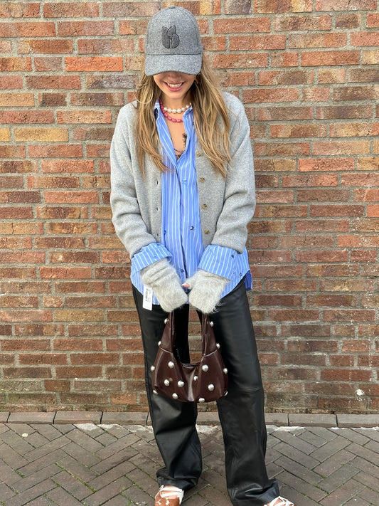 ROTATE STRAIGHT LEATHER PANTS -ZWART