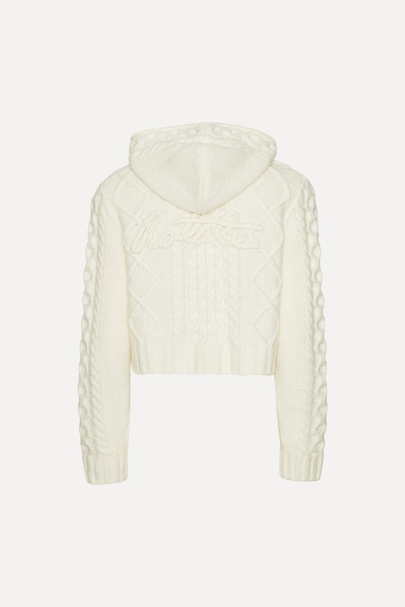 ROTATE KNIT CABLE ZIP CARDIGAN WHITE