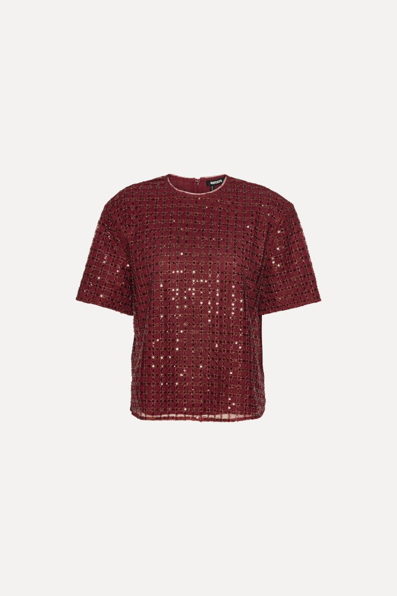 ROTATE BEADED OVERSIZED TOP - BORDEAUX