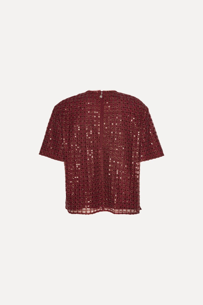 ROTATE BEADED OVERSIZED TOP - BORDEAUX