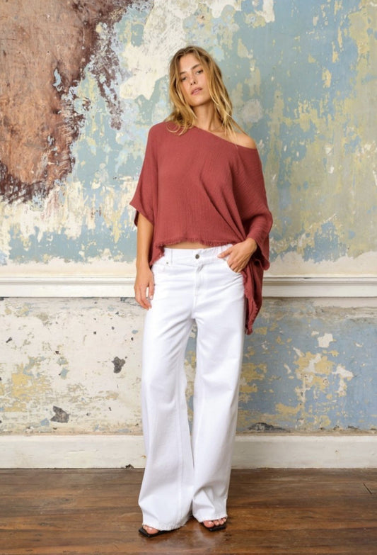 SEA ME HAPPY LANAI TOP WASHED MESH - CACAO