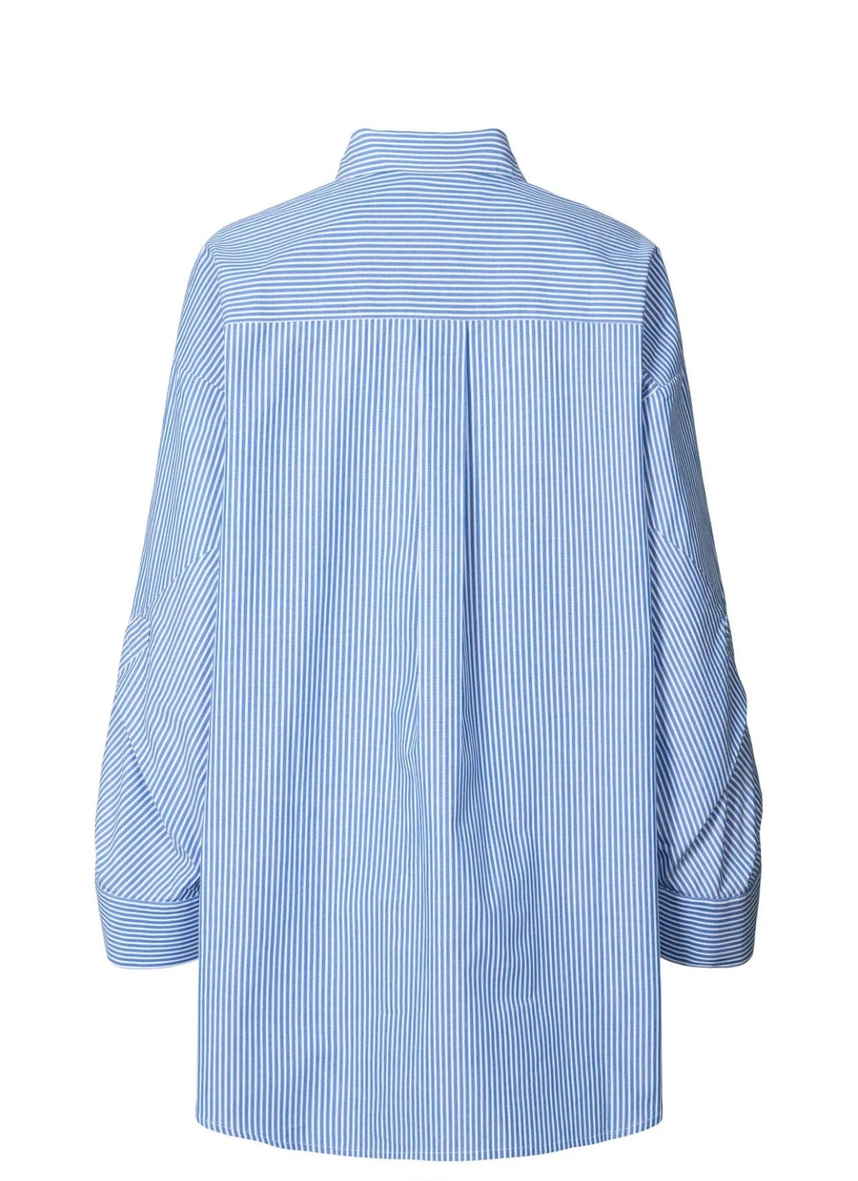 RABENS SALONER BOBBIES QUILT STRIPE OVERZIZED SHIRT- L BLUE /WHITE STRIPE
