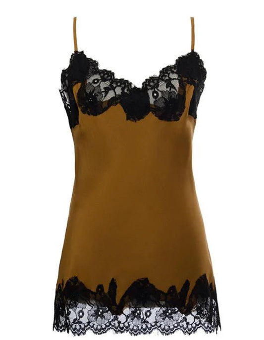 GOLDHAWK SILK TOP - TOBACCO/BLACK