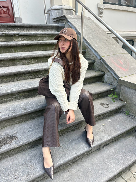 ROTATE KNIT CABLE ZIP CARDIGAN WHITE