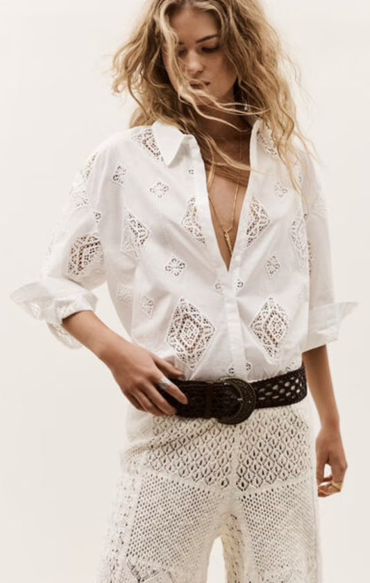 BA&SH MURIEL BLOUSE 3/4 MOUW - ECRU - WHITE