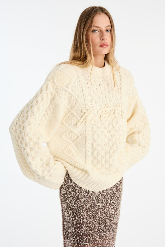 ROTATE KNIT CABLE CREWNECK WHITE