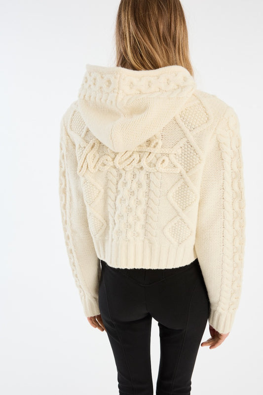 ROTATE KNIT CABLE ZIP CARDIGAN WHITE