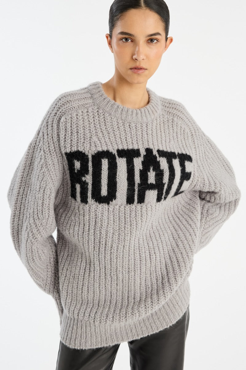 ROTATE KNITTED LOGO SWEATER LIGHT GREY