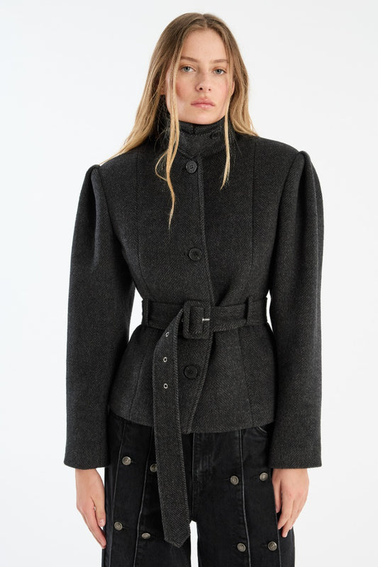 ROTATE OVERSIZED BELTED JACKET DARK GREY