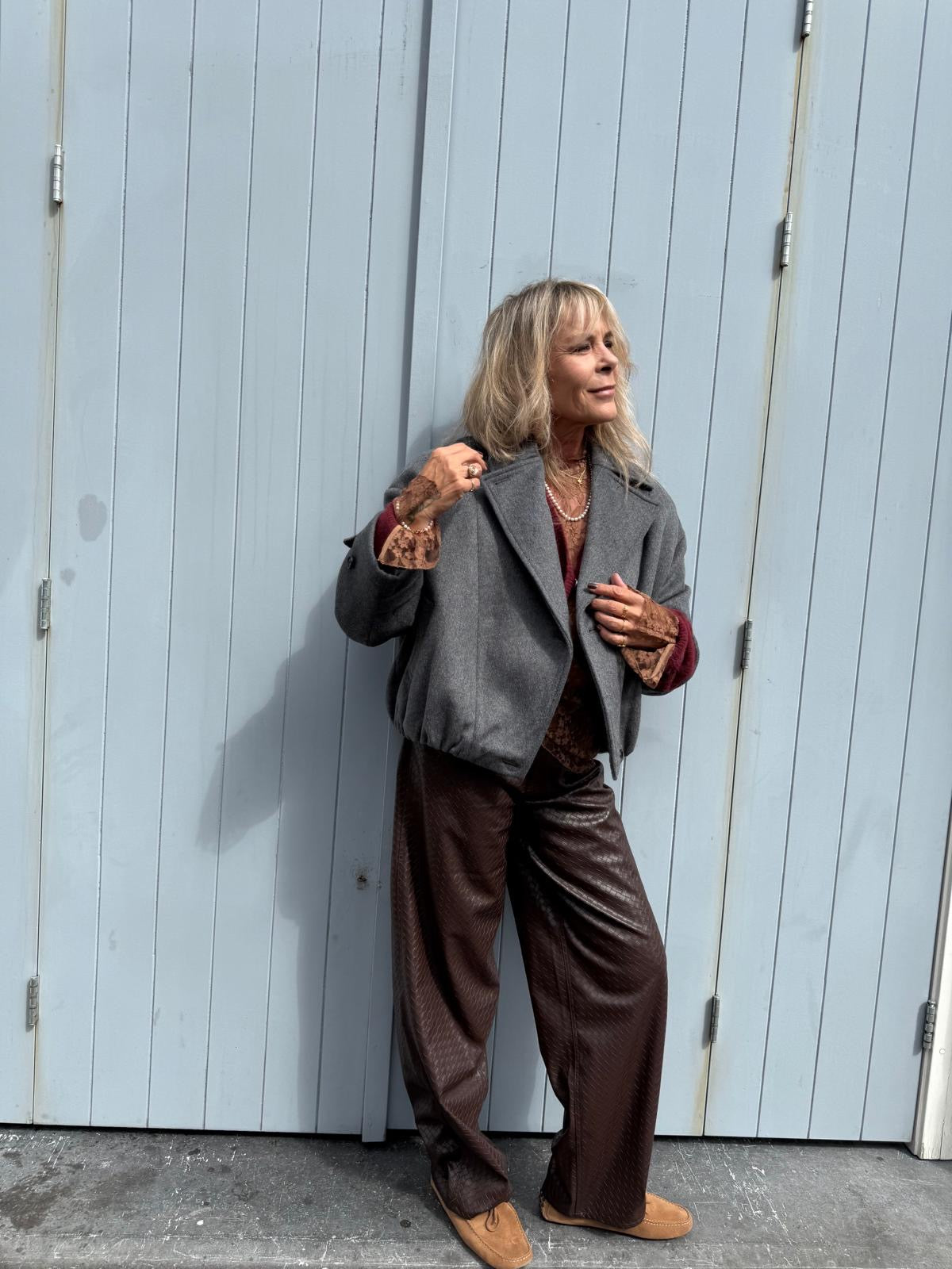 ROTATE WIDE LEG 5 POCKET PANTS DARK BROWN