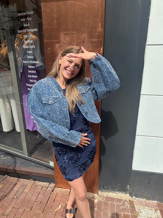 ROTATE ROUND SLEEVE DENIM JACKET - MEDIUM BLUE