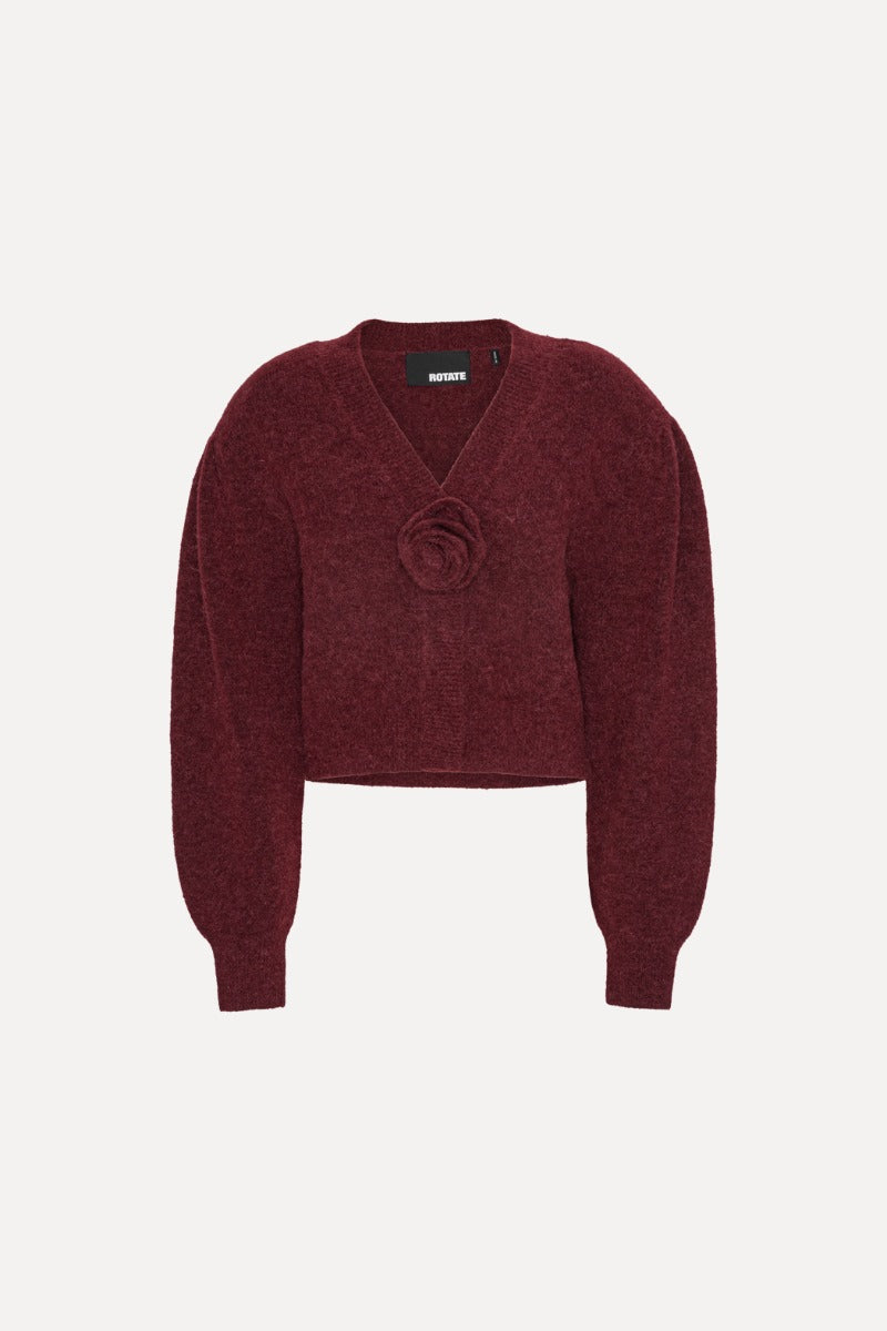 ROTATE KNIT PUFF SLEEVE CARDIGAN - BORDEAUX