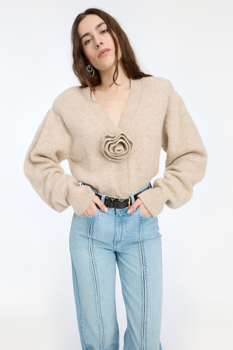 ROTATE KNIT FLOWER CARDIGAN BEIGE