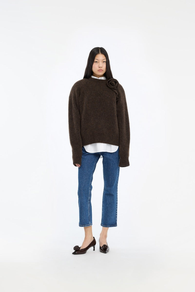 ROTATE KNIT FLOWER JUMPER DARK BROWN