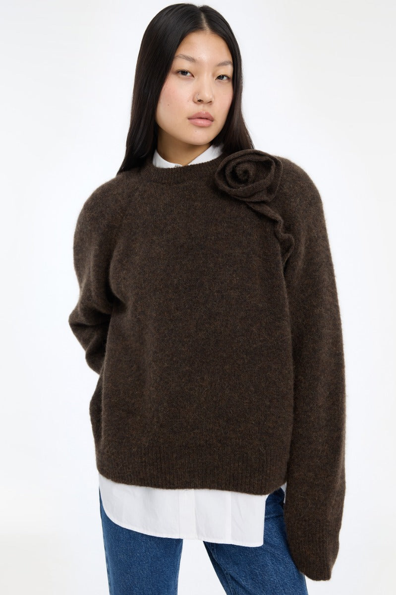 ROTATE KNIT FLOWER JUMPER DARK BROWN