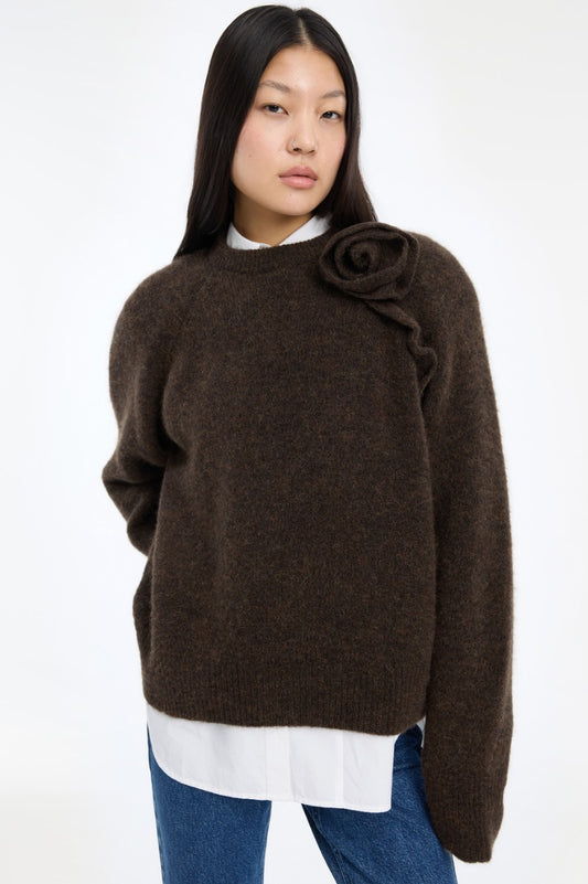 ROTATE KNIT FLOWER JUMPER DARK BROWN