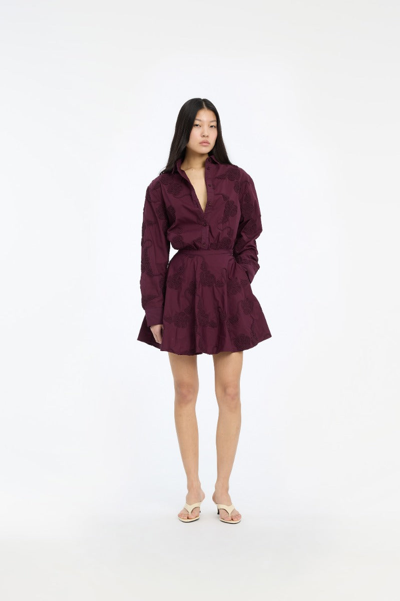 ROTATE FLOWER OVERSIZED SHIRT BORDEAUX
