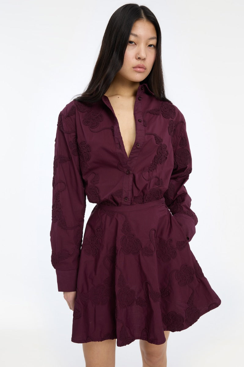 ROTATE FLOWER OVERSIZED SHIRT BORDEAUX