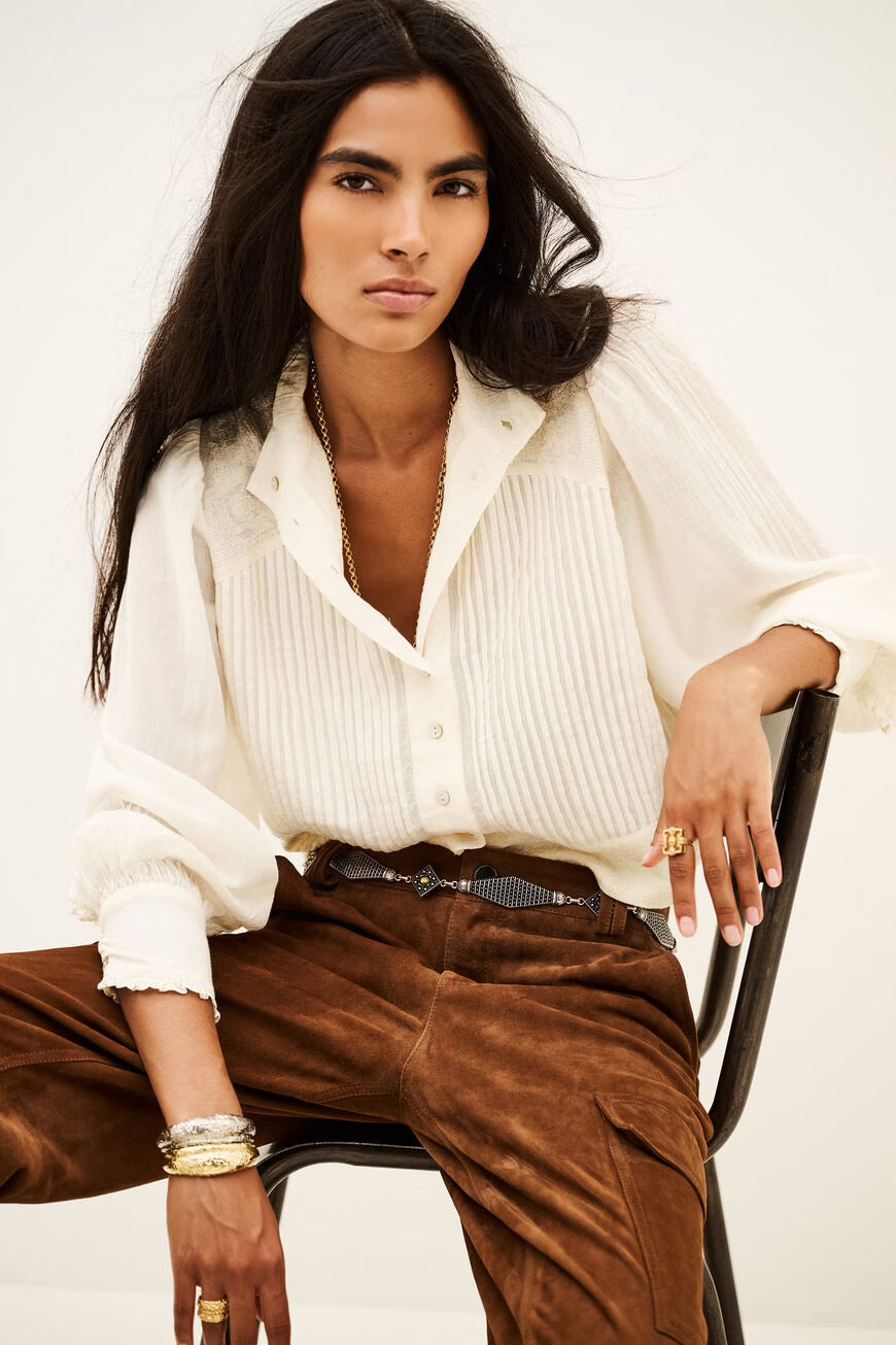 BA&SH EMBROIDERED SHIRT TAVIA ECRU