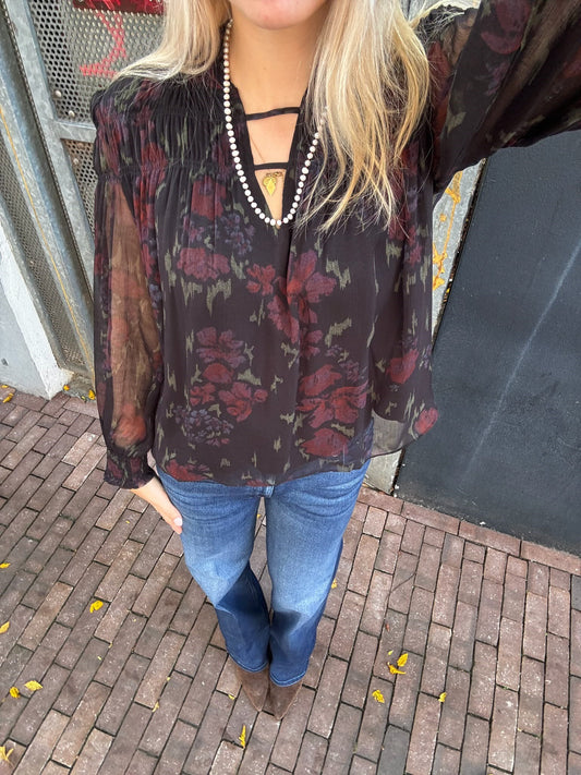 BA&SH DOUCE BLOUSE - ZWART MET BLOEM