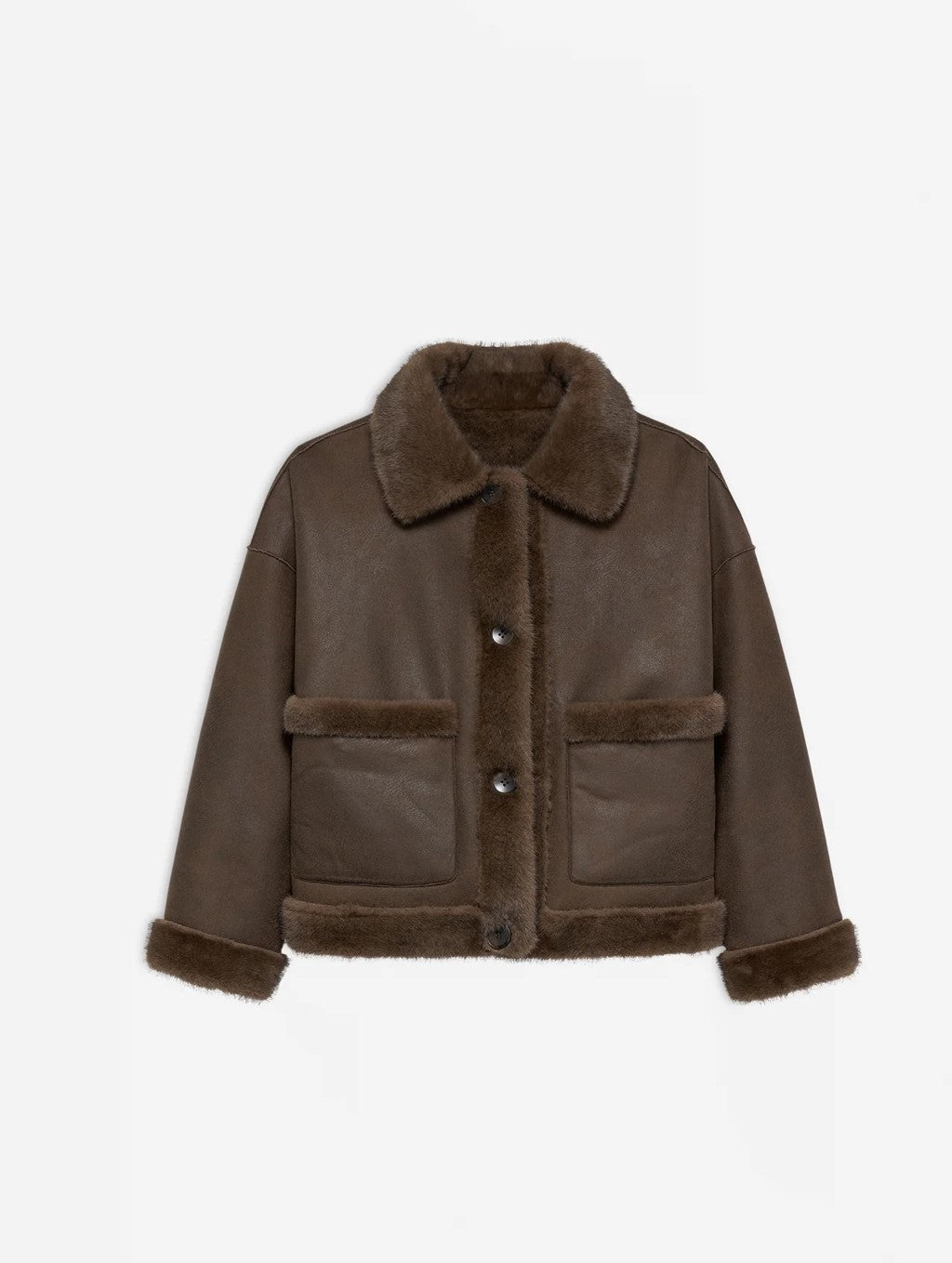 STUDIO AR FAJE OMKEERBARE FAKE FUR JAS - CHOCO
