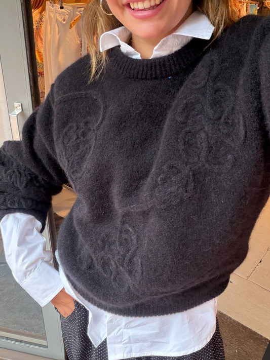 ROTATE 3D FLOWER KNIT - ZWART