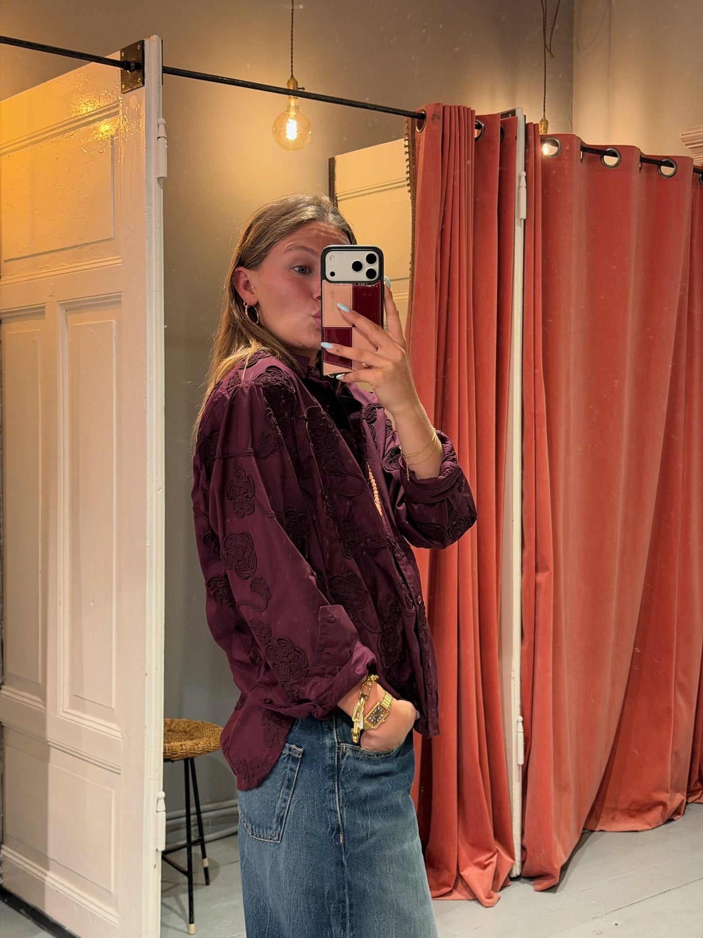 ROTATE FLOWER OVERSIZED SHIRT BORDEAUX