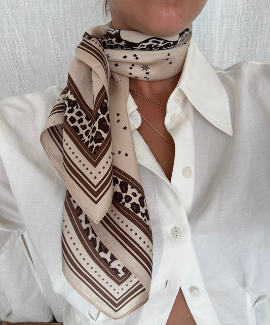 LESCARF SILK GEMINI SCARF SAND & MOCHA MOUSSE