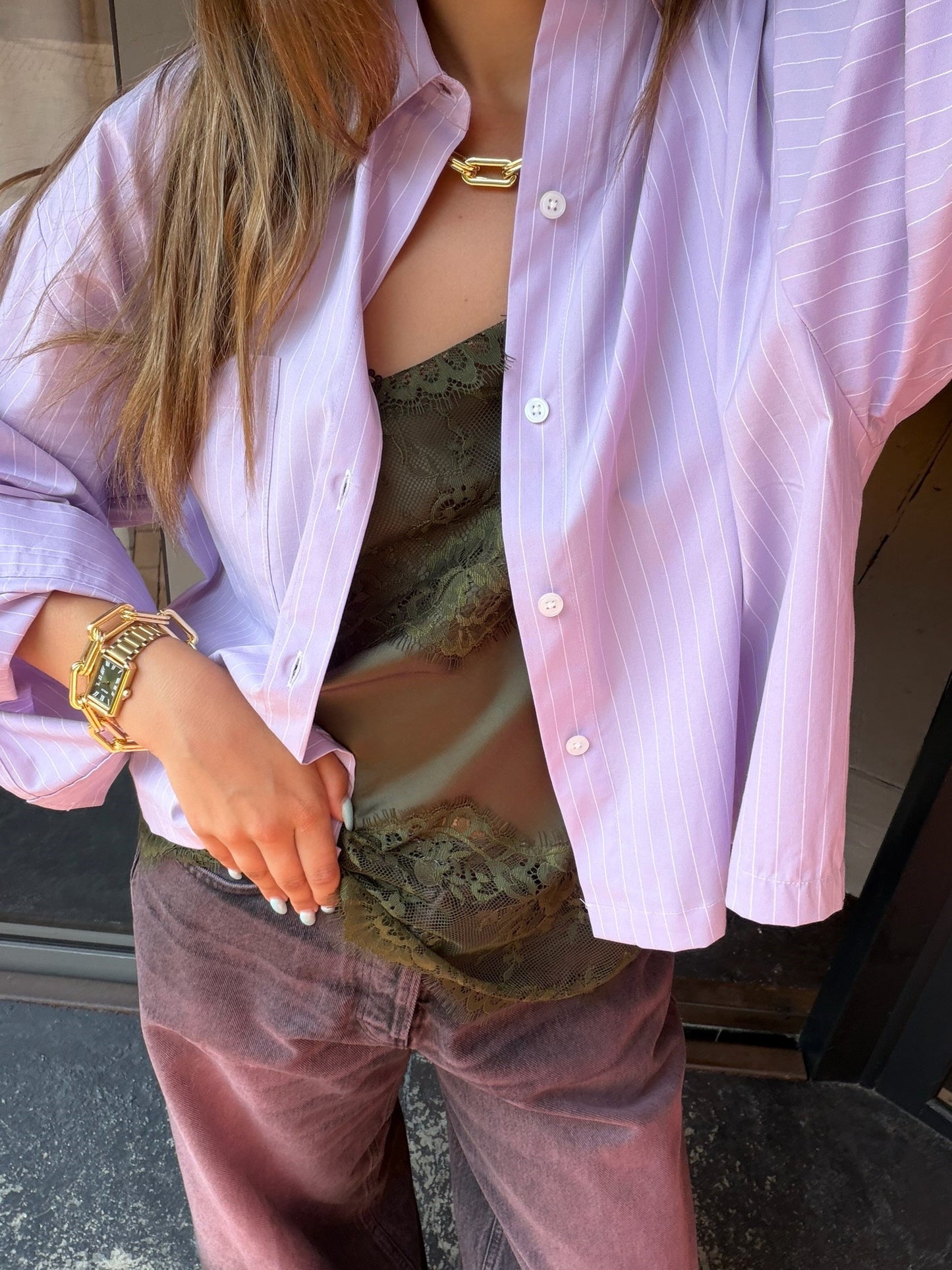 RAE ANTWERP NIKKI BLOUSE LILAC WHITE STRIPE