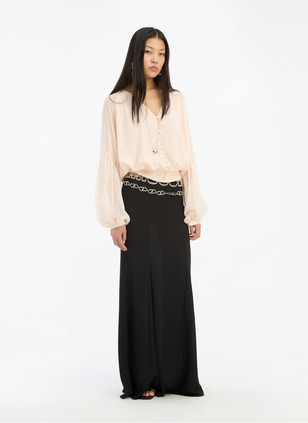 ROTATE CHIFFON V-NECK TOP VANILLA CREAM