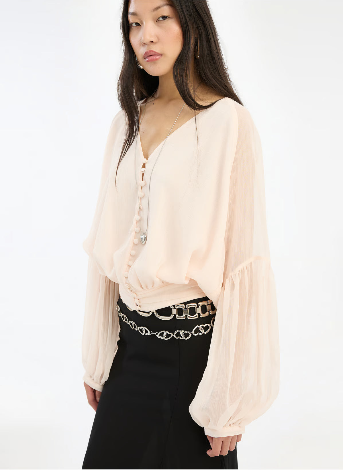 ROTATE CHIFFON V-NECK TOP VANILLA CREAM