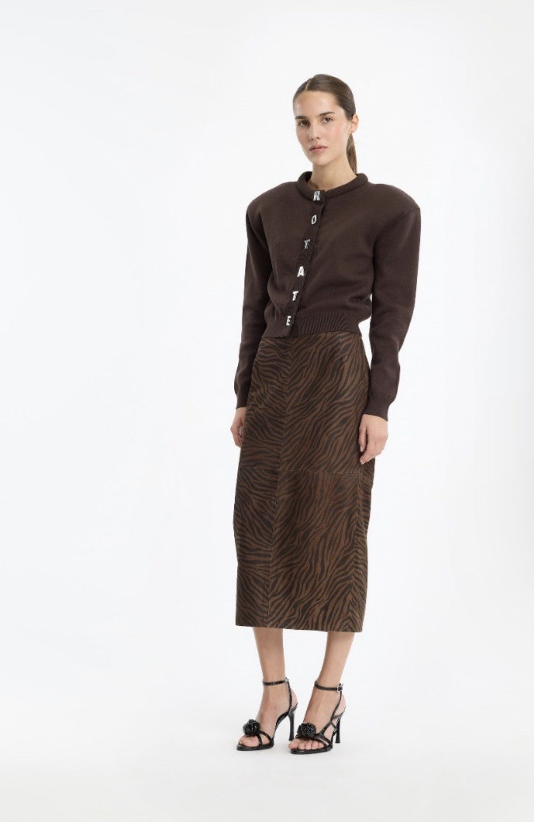 ROTATE FIRM KNIT CARDIGAN - DARK BROWN