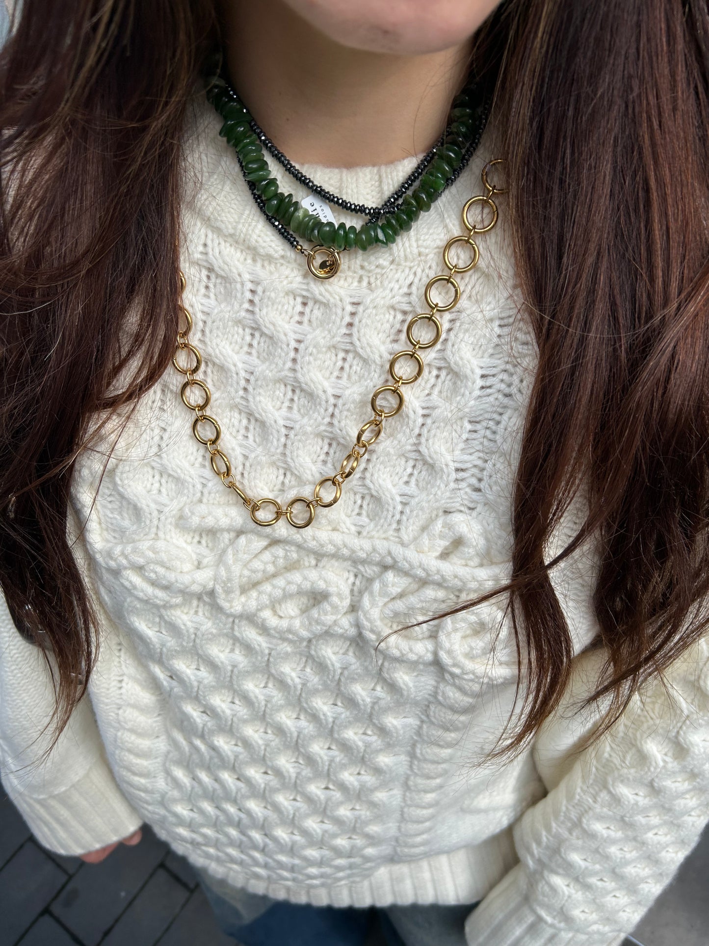 ROTATE KNIT CABLE CREWNECK WHITE