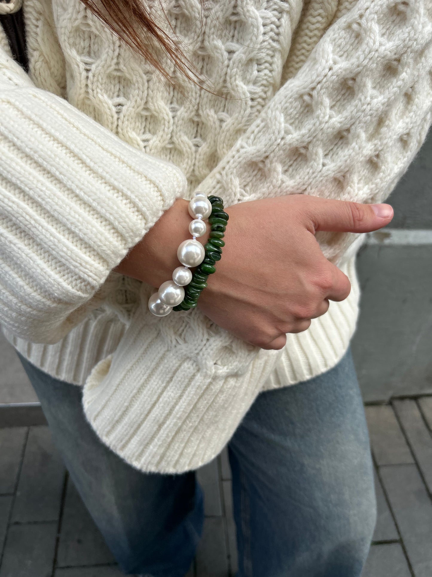 ROTATE KNIT CABLE CREWNECK WHITE