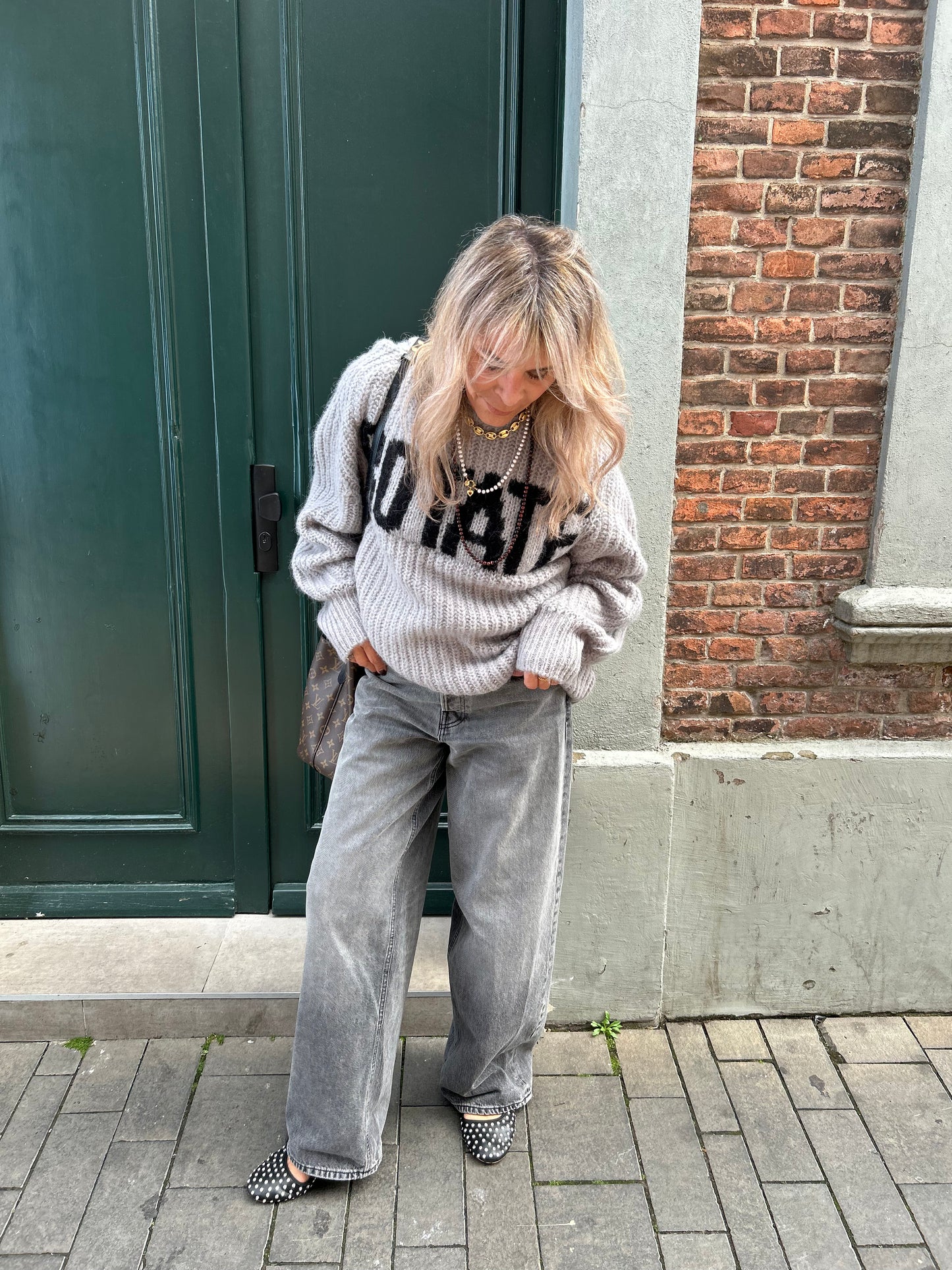 ROTATE KNITTED LOGO SWEATER LIGHT GREY