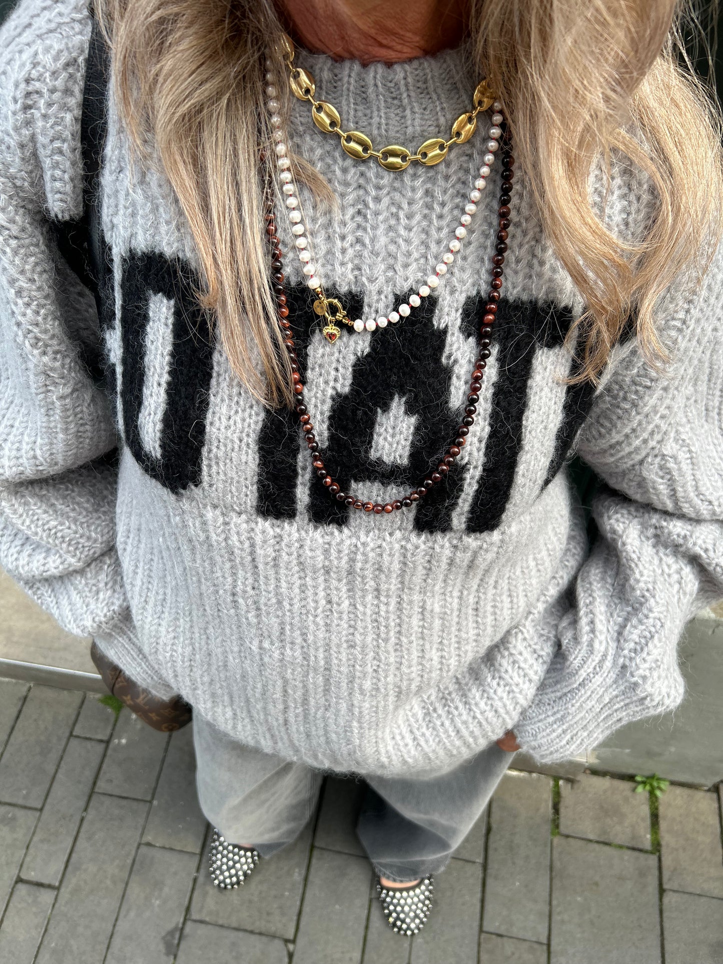 ROTATE KNITTED LOGO SWEATER LIGHT GREY