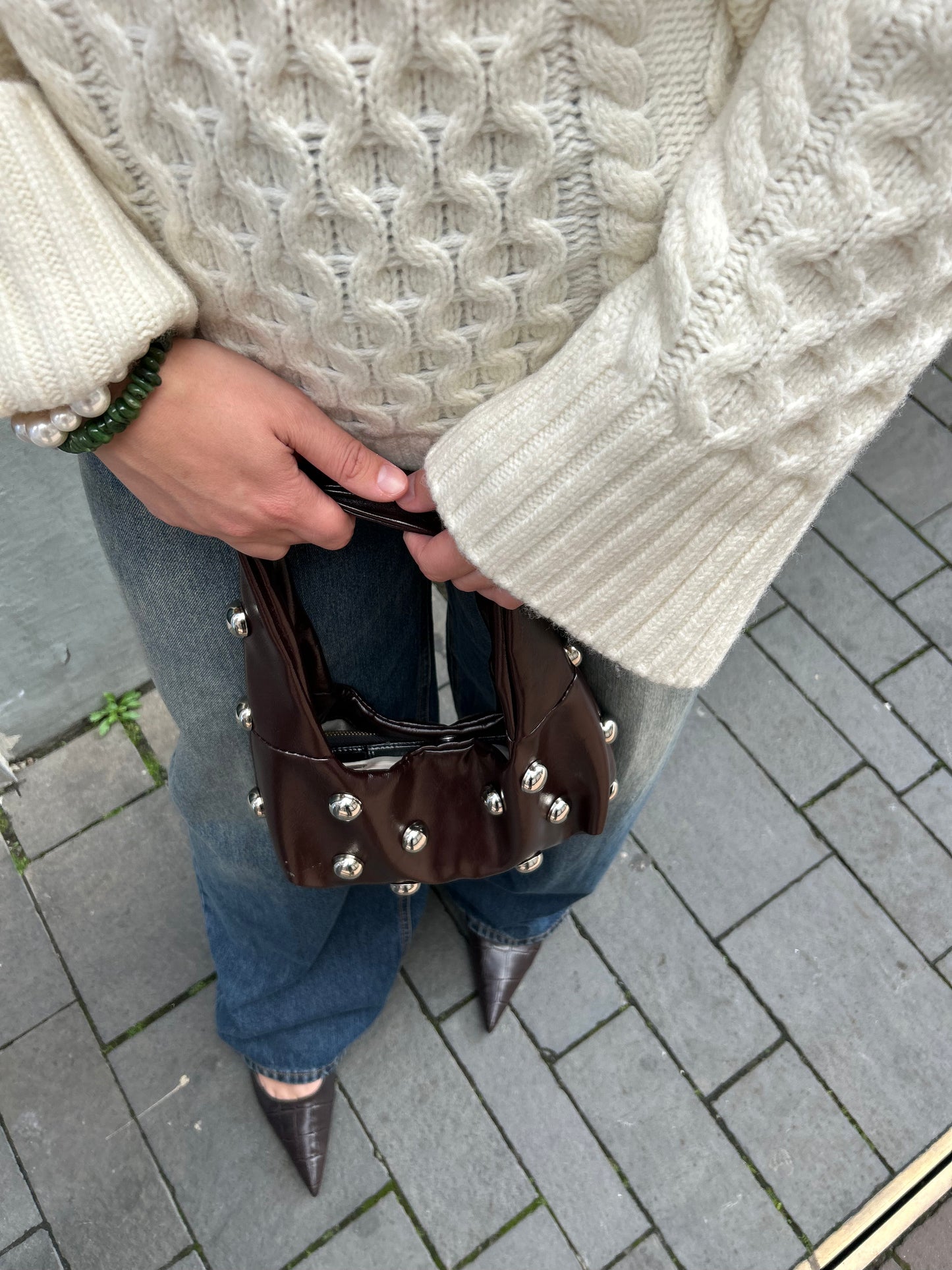 ROTATE KNIT CABLE CREWNECK WHITE