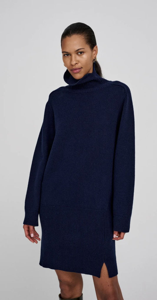 RABENS SALONER CAROLE PURE WOOL DRESS - NAVY