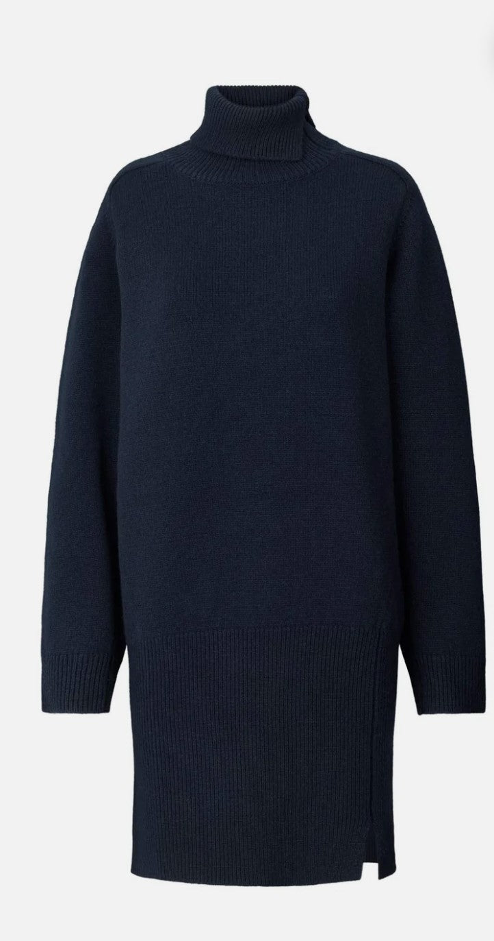 RABENS SALONER CAROLE PURE WOOL DRESS - NAVY