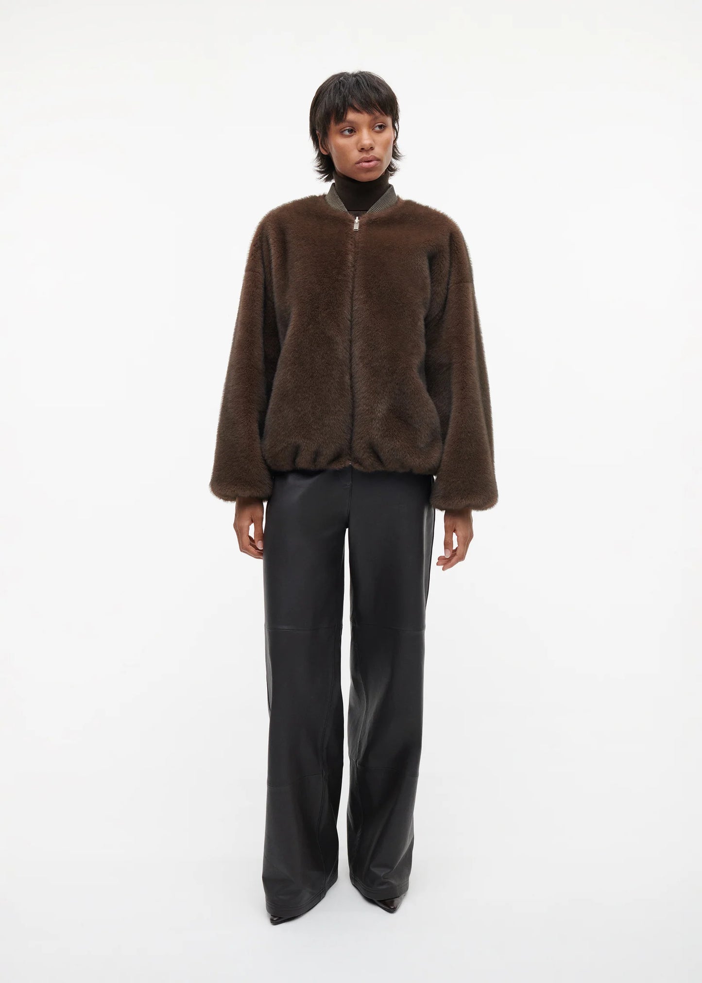 STUDIO AR ETTA FAUX FUR BOMBER JACKET CHOCO