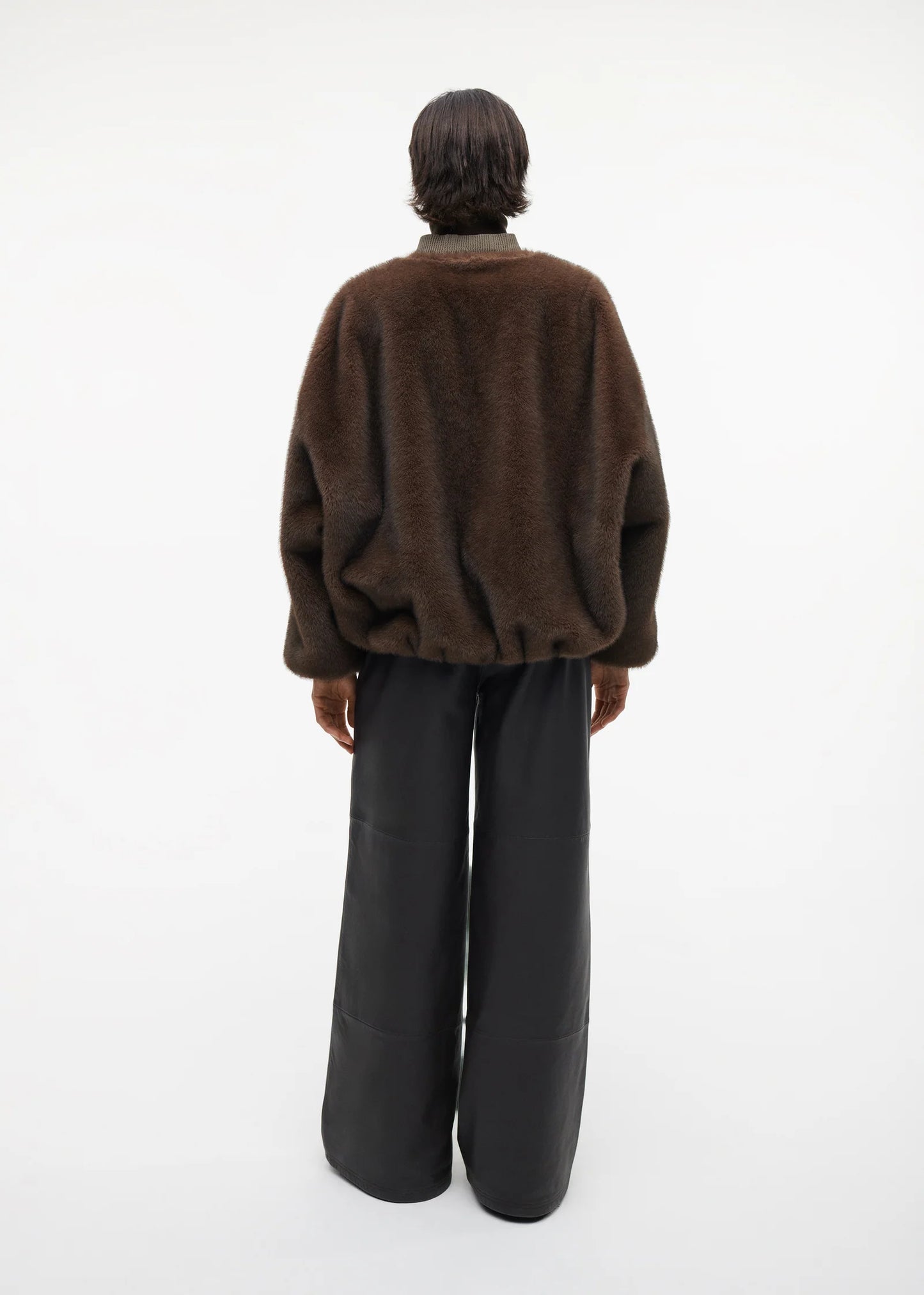 STUDIO AR ETTA FAUX FUR BOMBER JACKET CHOCO