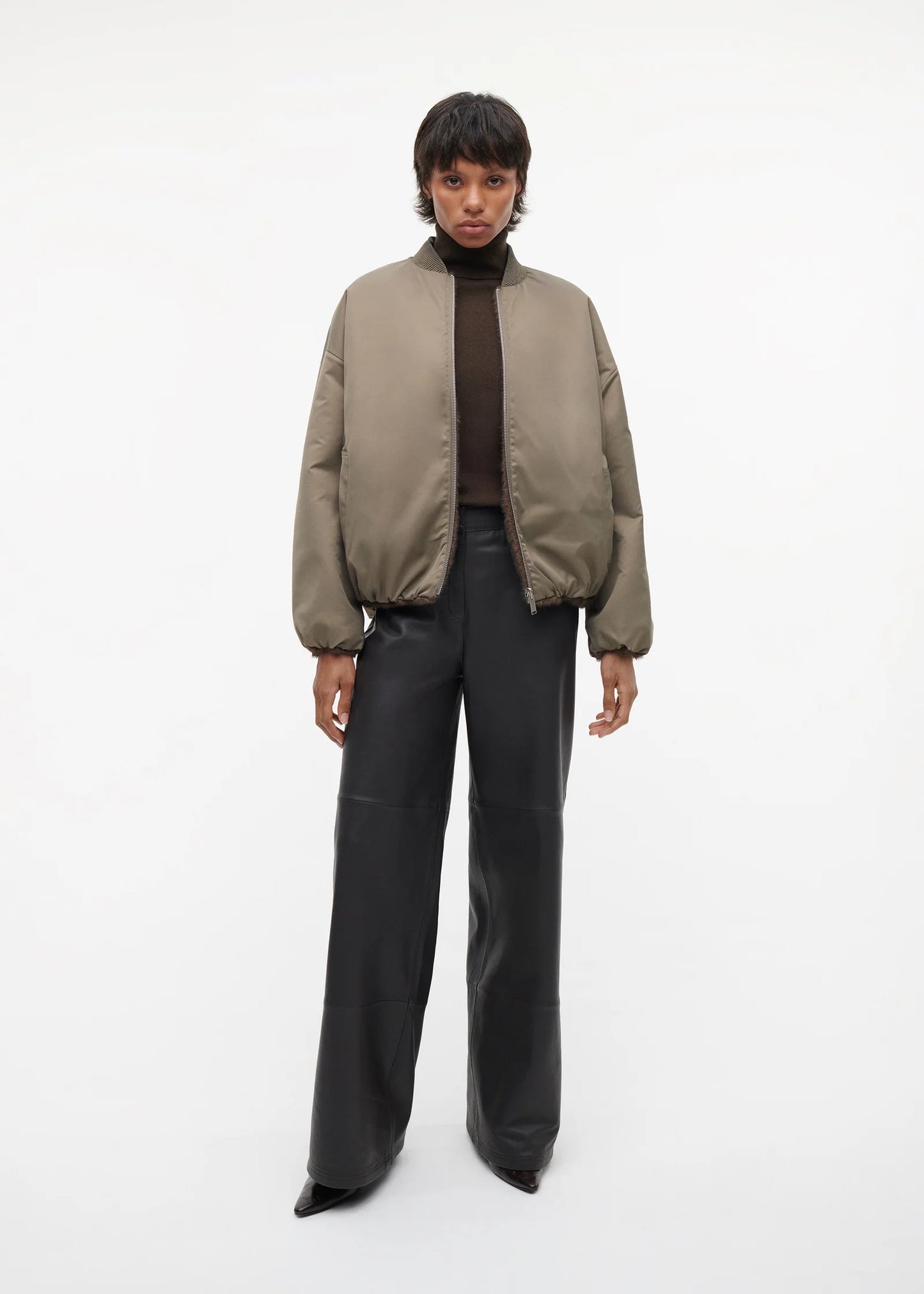 STUDIO AR ETTA FAUX FUR BOMBER JACKET CHOCO