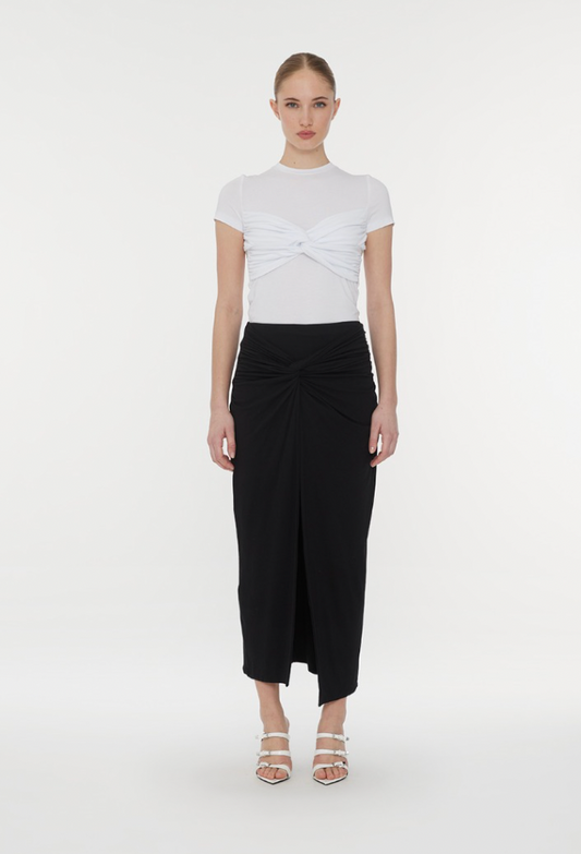 ROTATE FITTED TWISTED SKIRT - ZWART